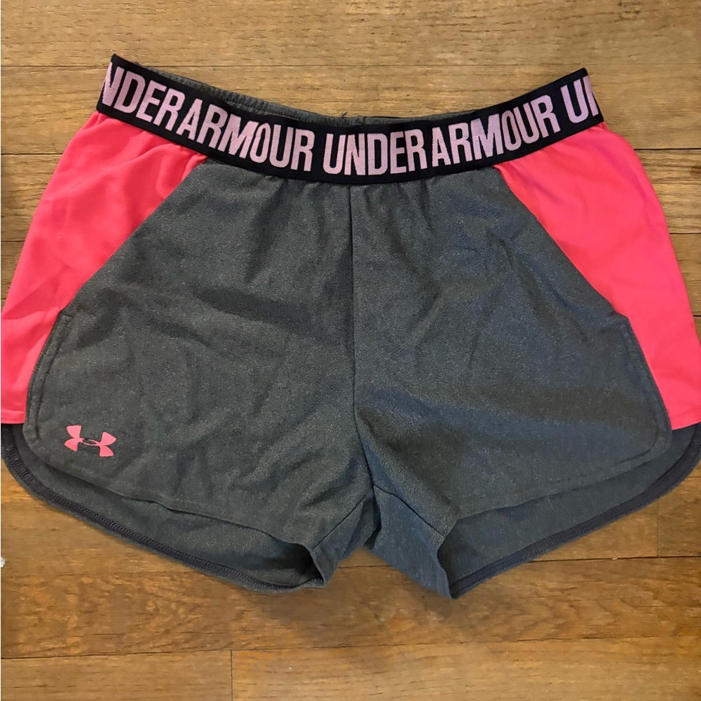 Under Armour Women's Charcoal and Hot Pink Athletic Shorts